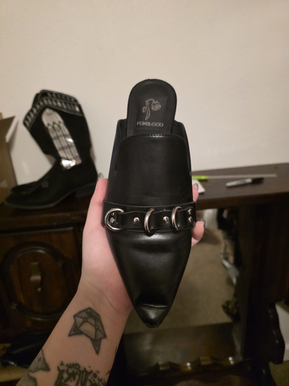 Foxblood Black D-ring Mules